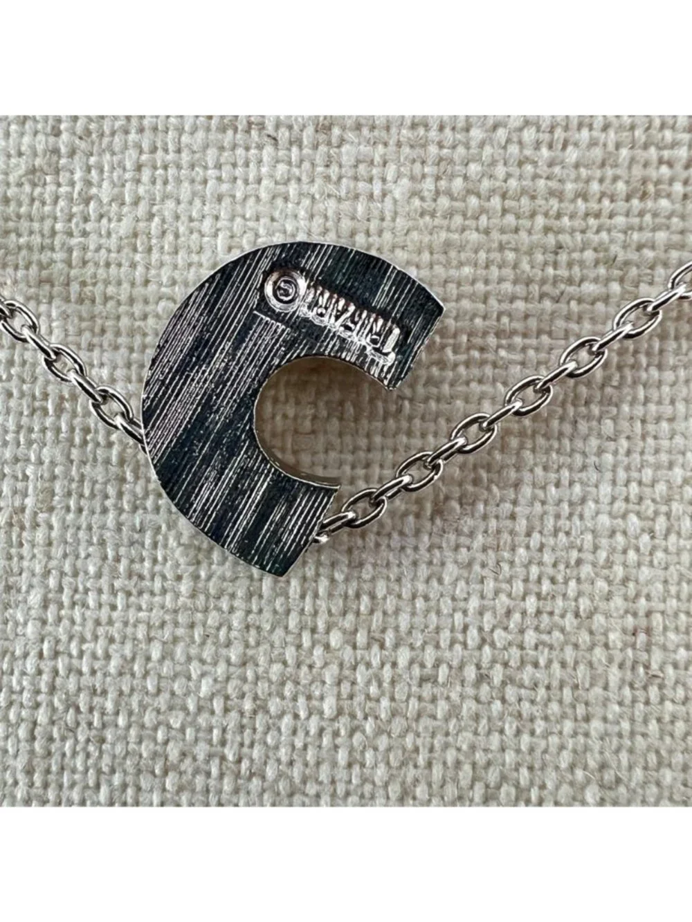 Vintage Trifari Letter C Initial Necklace, Silver Tone Minimalist 15